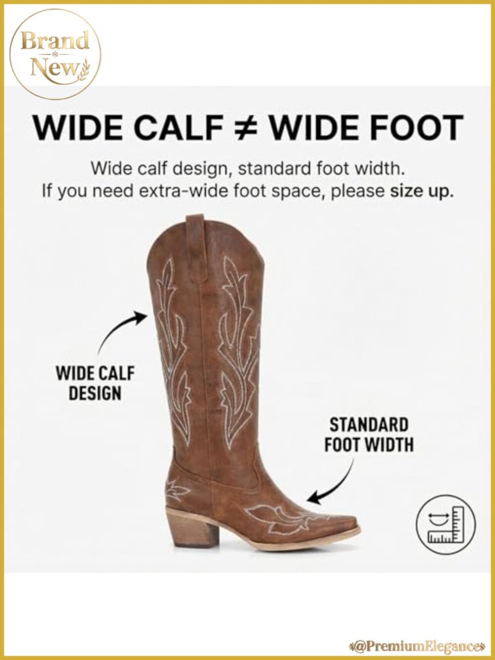 Wide Calf Western Cowboy Boots Faux Leather Knee High Square Toe - Picture 4 of 6